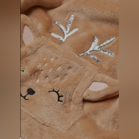 H&M Cozy Reindeer Hoodie Size US 3/4T Tan - Picture 2 of 5